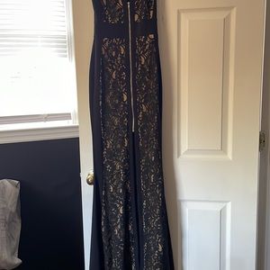 Formal front zip black lace dress.